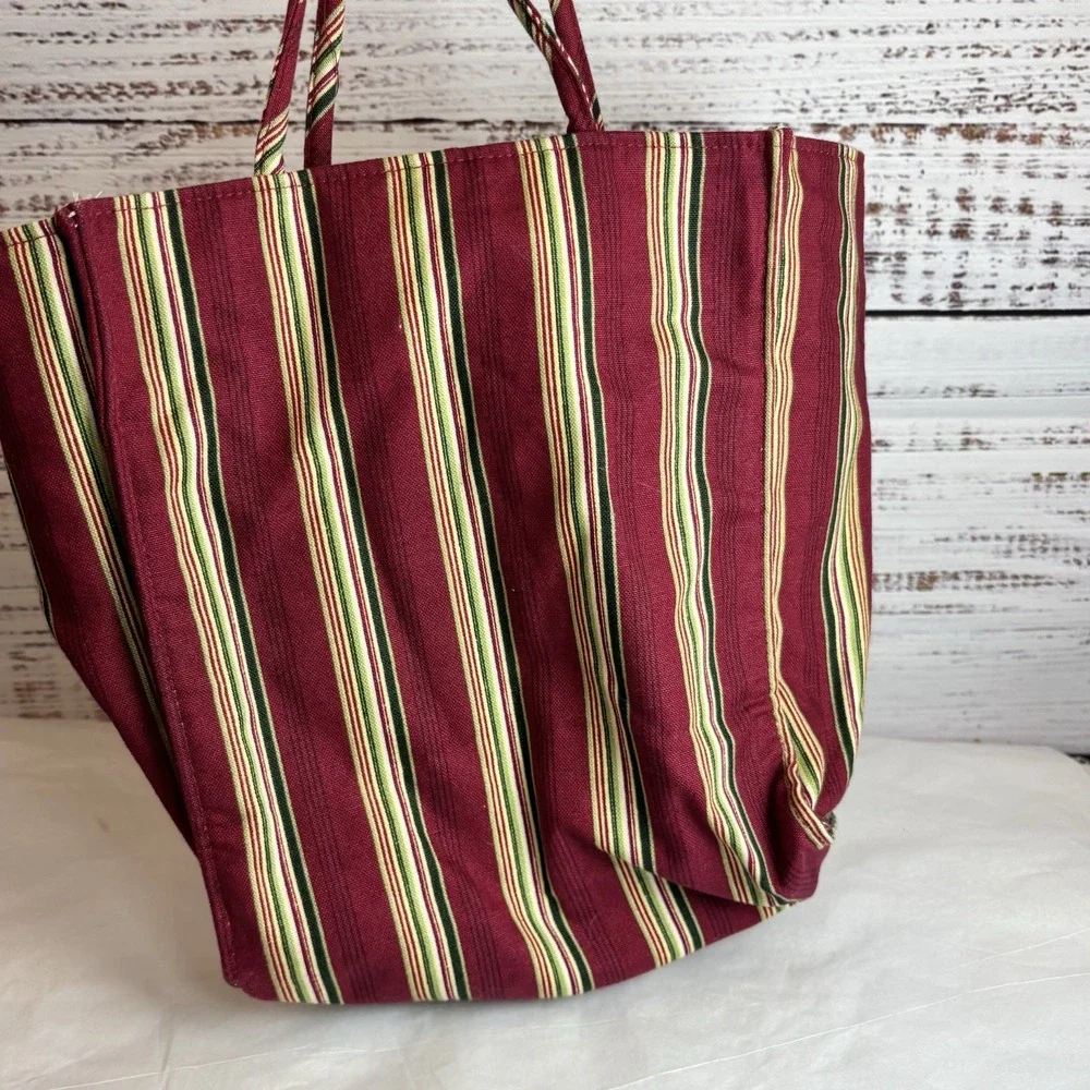 Longaberger 2005 Holiday Christmas‎ Stripe Tote Bag Embroidered Pocket Hostess